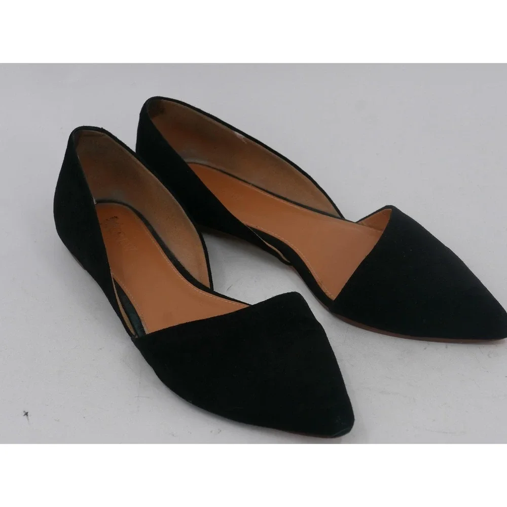 J.CREW Shoes Black Suede D'Orsay Pointed Toe Flats Leather Women's Size 9.5